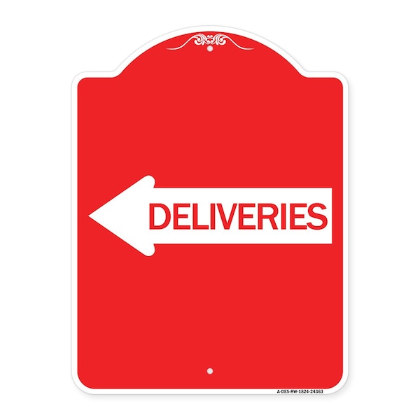 Signmission Designer Series Deliveries W/ Left Arrow, Red & White Aluminum Sign, 18" x 24", RW-1824-24363 A-DES-RW-1824-24363 - main